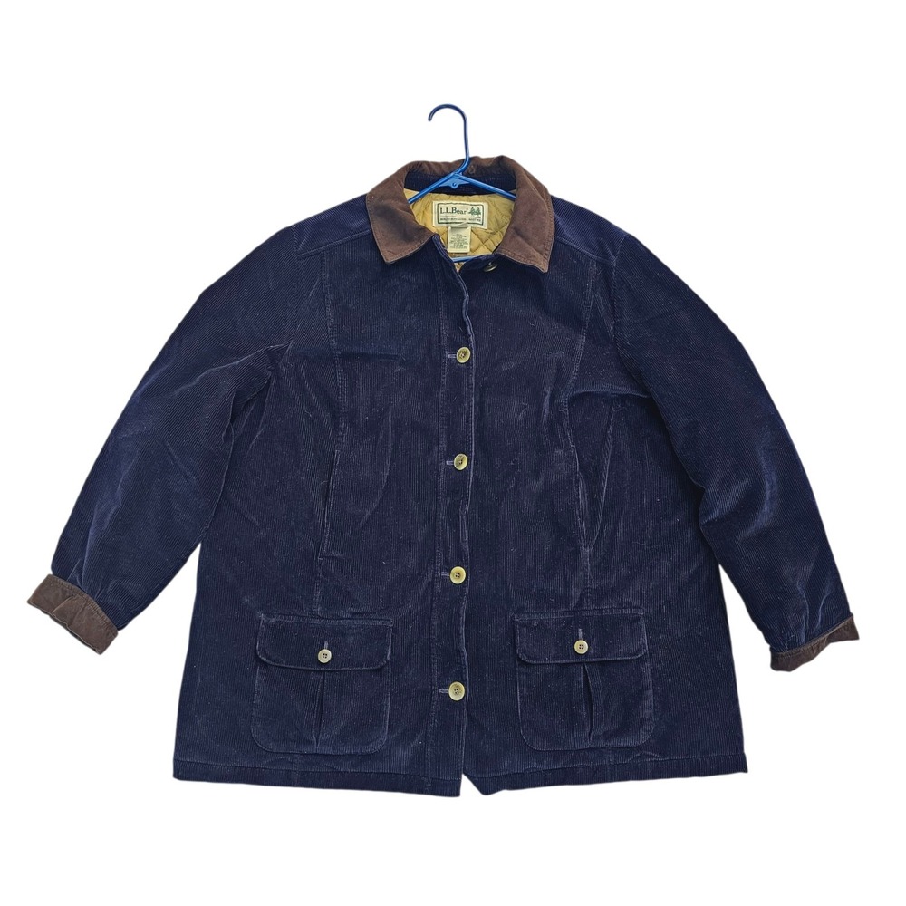 LL Bean Jacket‎ Navy Blue Corduroy Thinsulate Quilted Lined Over Jacket Mens 2X